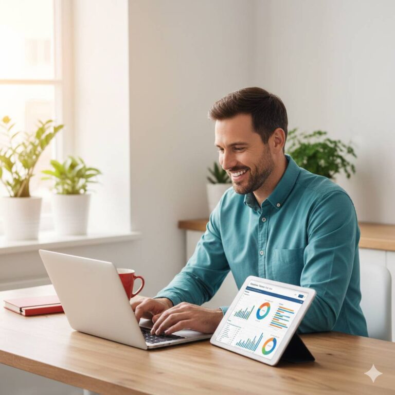 Huis- en tuindeskundigen werken op laptops