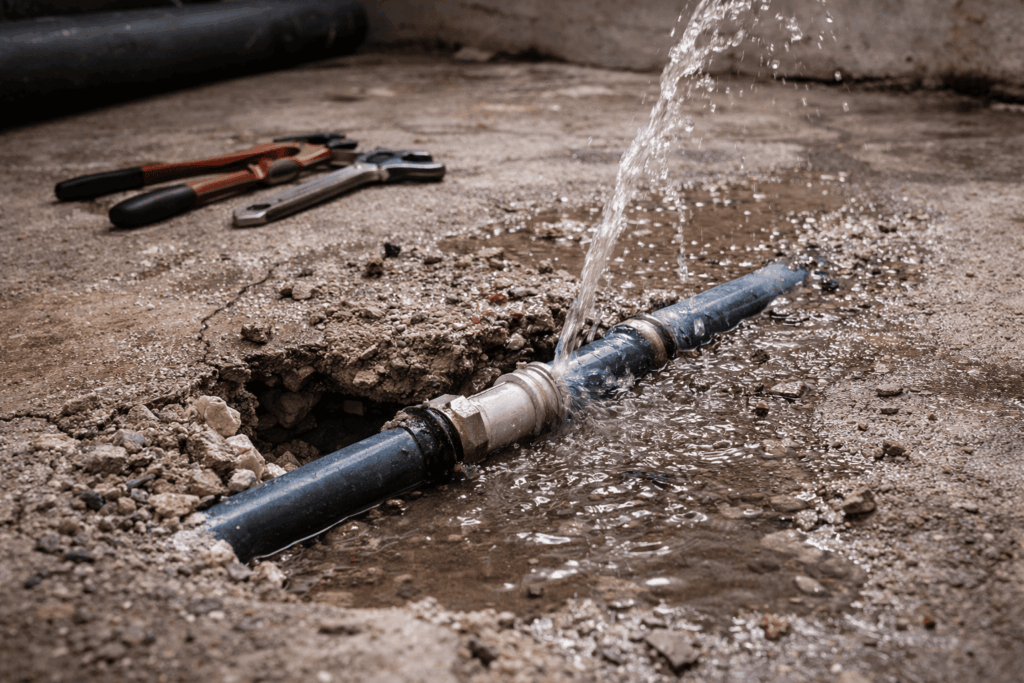 Lekkage waterleiding in betonvloer