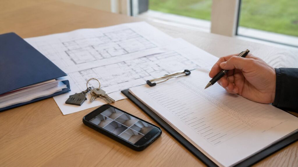Opleverdossier, sleutels, bouwtekeningen en checklist voor het vastleggen van gebreken bij nieuwbouw.